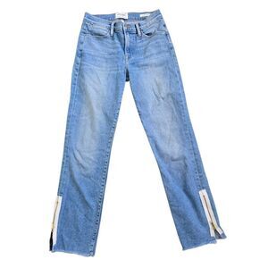 Frame‎ Le High Jeans Women's 25 Blue Denim Frayed Hem Ankle Zip Stretch Straight